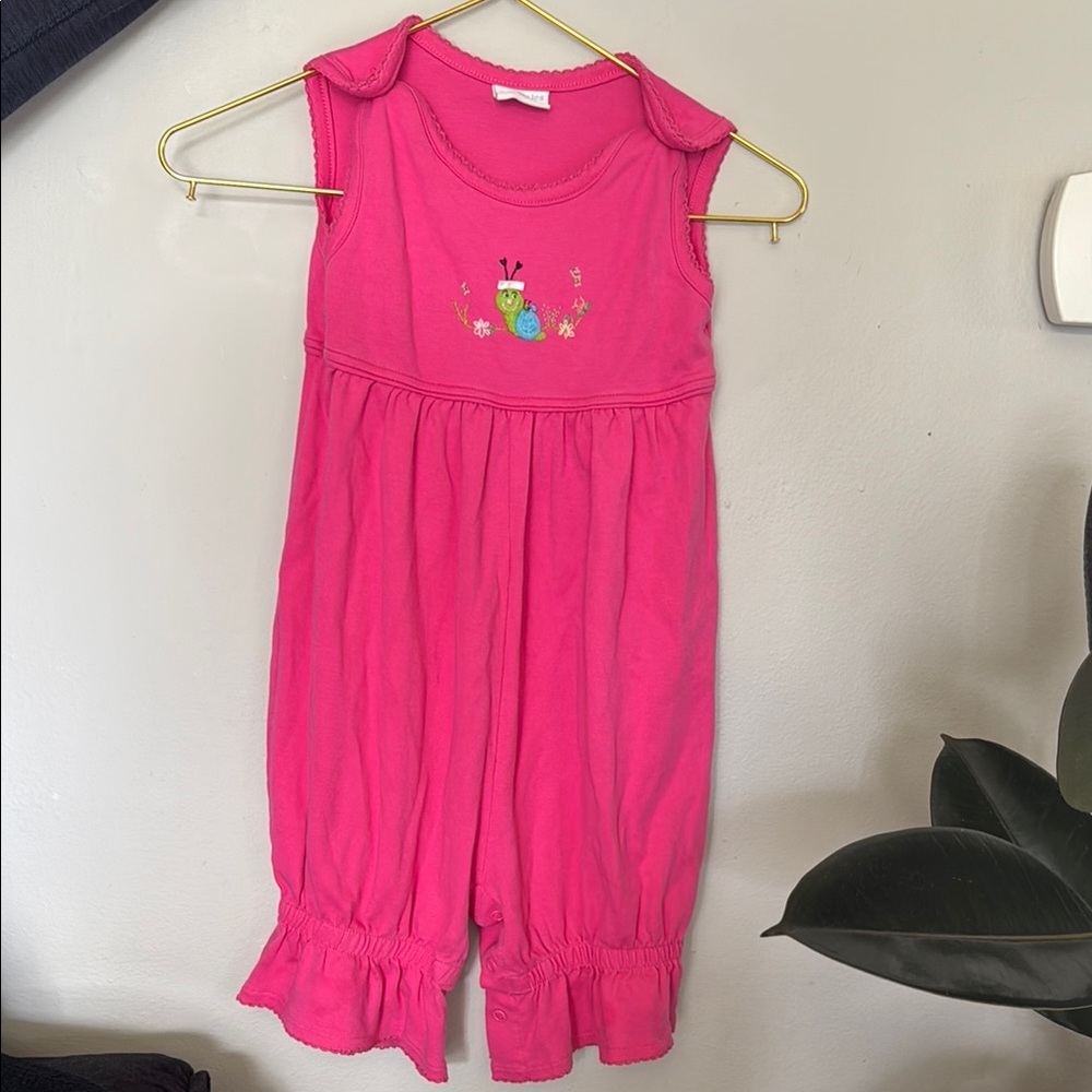 SQUIGGLES BY CHARLIE Pink Sleeveless Romper with Embroidery.